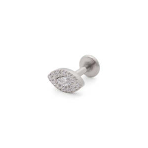 Titanium Jewellery: Marquise CZ Halo Titanium Flat Back Stud Earrings
