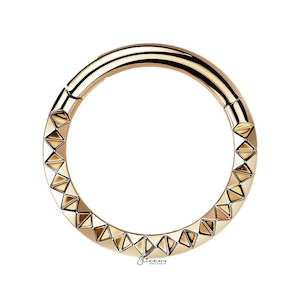 Front Facing Pyramid Laser Cut Titanium Hinged Segment Hoop Ring - Rose Gold