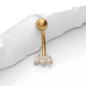Titanium Jewellery: 3 Marquise CZ Fan Titanium Belly Button Ring - Gold