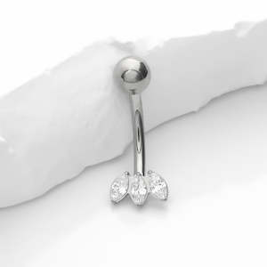 3 Marquise CZ Fan Titanium Belly Button Ring - Silver