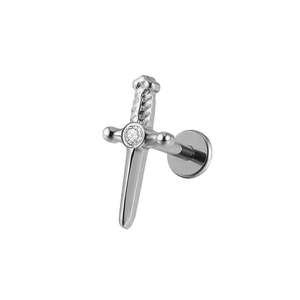 Jewellery With Gems: Sword with CZ Titanium Flat Back Stud Earrings