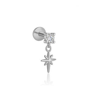 CZ with Dangle Star Titanium Flat Back Stud Earrings