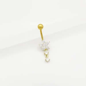 CZ Flower Dangle Belly Button Navel Ring - Gold