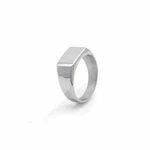 Stainless Steel Geometric Signet Ring - Silver