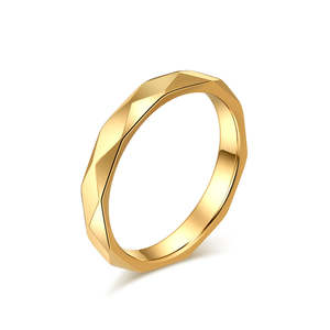 Minimalist Faceted Stainless Steel Band Ring - Gold