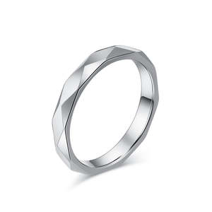 Minimalist Faceted Stainless Steel Band Ring - Silver