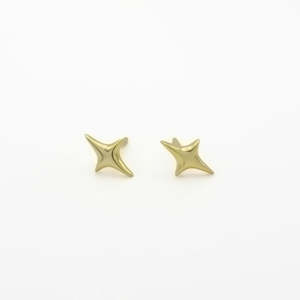 Sterling Silver 3D Star Stud Earrings - Gold