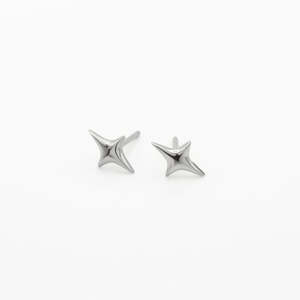 Sterling Silver 3D Star Stud Earrings - Silver