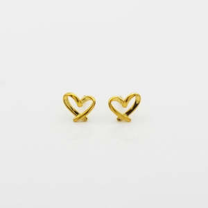 Stud Earrings: Sterling Silver Heart Shape Stud Earrings - Gold
