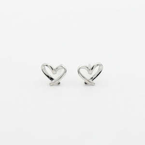 Sterling Silver Heart Shape Stud Earrings - Silver
