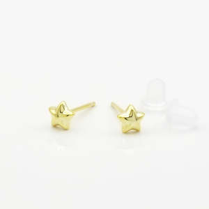 Sterling Silver Mini Star Stud Earrings - Gold