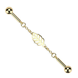 Centered Leaf Connector Chain Industrial Barbell - Gold