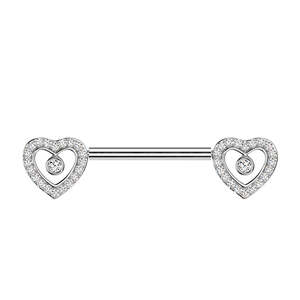 CZ Heart Threadless Push In Nipple Barbell - Silver