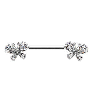 CZ Butterfly Threadless Push In Nipple Barbell - Silver