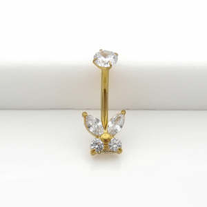 Jewellery With Gems: CZ Butterfly Belly Button Navel Ring - Gold