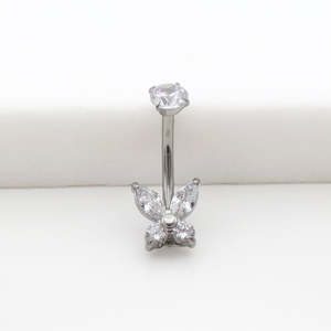CZ Butterfly Belly Button Navel Ring - Silver