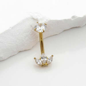 3 Marquise CZ Belly Button Navel Ring - Gold