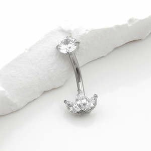 3 Marquise CZ Belly Button Navel Ring - Silver