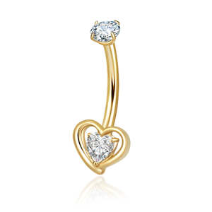 Titanium Jewellery: Heart-Shaped CZ Titanium Belly Button Ring - Gold