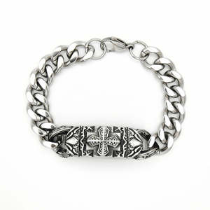 Stainless Steel Gothic Cross Curb Link Bracelet