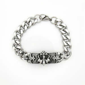 Stainless Steel Gothic Crest Link Bracelet