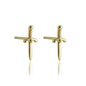 Stud Earrings: Sterling Silver Dagger Stud Earrings - Gold