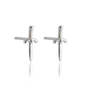 Sterling Silver Dagger Stud Earrings - Silver