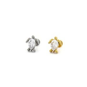 Jewellery With Gems: CZ Sea Turtle Titanium Flat Back Stud Earring