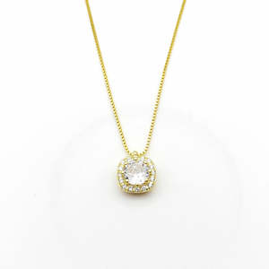 Jewellery With Gems: Sterling Silver Cushion Halo CZ Pendant Necklace - Gold