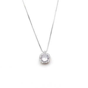 Sterling Silver Cushion Halo CZ Pendant Necklace - Silver