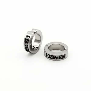 Non Piercing: Stainless Steel Clip On Roman numerals Hoop Earrings