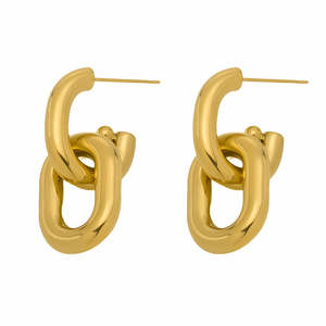 Chunky Earrings: Stainless Steel Interlocking Chain Hoop Earrings - Gold