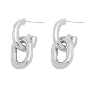 Stainless Steel Interlocking Chain Hoop Earrings - Silver