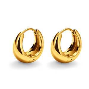Chunky Earrings: Stainless Steel Tapered Huggie Hoop Earrings - Gold