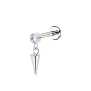 Titanium Round CZ Top Spike Dangle Flat Back Stud Earring