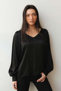 New Zealand Designed Made: October Reign Jolie V-neck Blouse - Black