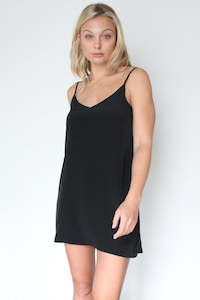 New Zealand Designed Made: October Reign Silk Shoe String Slip Dress - Black