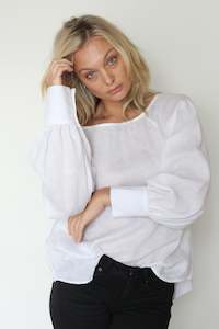 New Zealand Designed Made: October Reign Queen B Blouse - White Linen