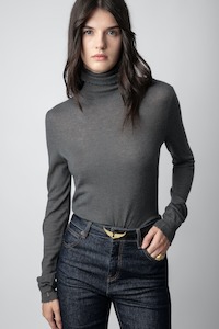 Cashmere: Zadig & Voltaire Bobby CP Cashmere Sweater - Ardoise