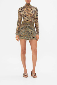 Camilla: Camilla Crystal Fringe Mini Skirt - Masked At Moonlight