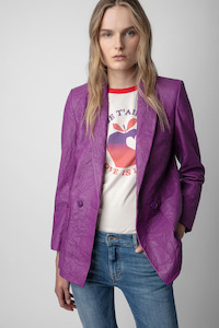 Coats Jackets: Zadig & Voltaire Visko Crinkled Leather Blazer - Goa