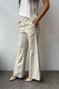 Pants: October Reign Leather Wide Leg Pants - White