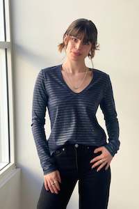 October Reign: October Reign Lola Longsleeve Merino Wool Tee - Navy/Gold Stripe