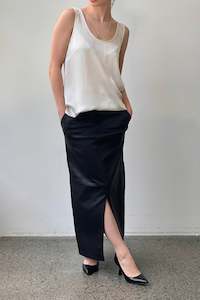 Back In Stock: October Reign Leather Midi Skirt - Black