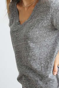 Perfect White Tee: Perfect White Tee Jimi V Neck Long sleeve - Heather Grey