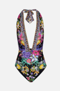 Camilla Plunge Neck Halter One Piece - Meet Me in Marchesa