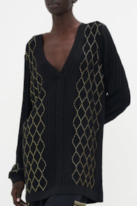 Camilla Embellished V Neck Knit - The Night Is Noir