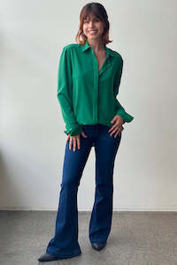 October Reign Essential Silk Shirt - Emerald Green