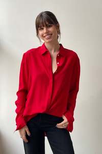 Last: October Reign Essential Silk Shirt - Lipstick