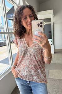 October Reign Sequin V Neck Tee - Rose